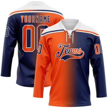 Charger l'image dans la galerie, Custom Navy Orange-White Gradient Fashion Hockey Lace Neck Jersey