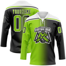 Charger l'image dans la galerie, Custom Black Neon Green-White Gradient Fashion Hockey Lace Neck Jersey