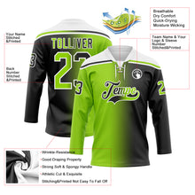 Charger l'image dans la galerie, Custom Black Neon Green-White Gradient Fashion Hockey Lace Neck Jersey