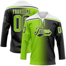 Charger l'image dans la galerie, Custom Black Neon Green-White Gradient Fashion Hockey Lace Neck Jersey
