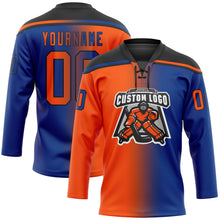 Load image into Gallery viewer, Custom Royal Orange-Black Gradient Fashion Hockey Lace Neck Jersey