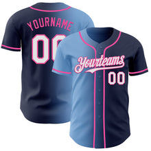 Load image into Gallery viewer, Custom Navy White Light Blue-Pink Authentic Gradient Fashion Baseball Jersey