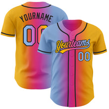 Charger l'image dans la galerie, Custom Gold Light Blue Pink-Black Authentic Gradient Fashion Baseball Jersey