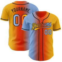 Load image into Gallery viewer, Custom Gold Light Blue Orange-Black Authentic Gradient Fashion Baseball Jersey