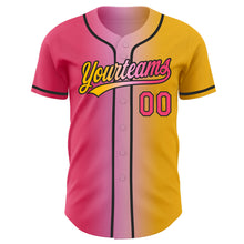 Load image into Gallery viewer, Custom Gold Neon Pink Light Pink-Black Authentic Gradient Fashion Baseball Jersey