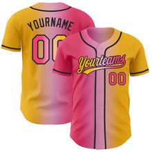 Load image into Gallery viewer, Custom Gold Neon Pink Light Pink-Black Authentic Gradient Fashion Baseball Jersey