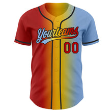 Load image into Gallery viewer, Custom Light Blue Red Yellow-Black Authentic Gradient Fashion Baseball Jersey