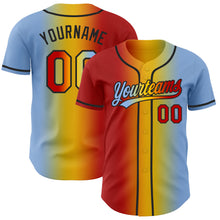 Load image into Gallery viewer, Custom Light Blue Red Yellow-Black Authentic Gradient Fashion Baseball Jersey