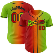 Load image into Gallery viewer, Custom Neon Green Red Bay Orange-Black Authentic Gradient Fashion Baseball Jersey
