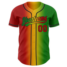 Load image into Gallery viewer, Custom Grass Green Red Yellow-Black Authentic Gradient Fashion Baseball Jersey