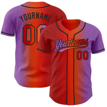 Load image into Gallery viewer, Custom Medium Purple Red Orange-Black Authentic Gradient Fashion Baseball Jersey