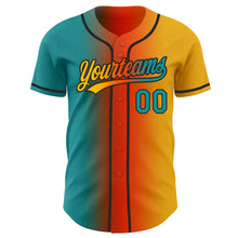 Load image into Gallery viewer, Custom Gold Teal Orange-Black Authentic Gradient Fashion Baseball Jersey