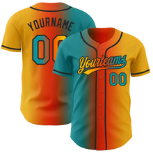 Load image into Gallery viewer, Custom Gold Teal Orange-Black Authentic Gradient Fashion Baseball Jersey