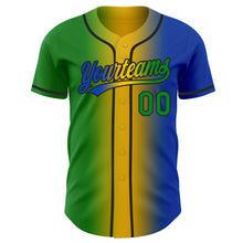 Laden Sie das Bild in den Galerie-Viewer, Custom Thunder Blue Grass Green Yellow-Black Authentic Gradient Fashion Baseball Jersey