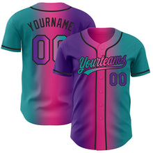 Загрузить изображение в средство просмотра галереи, Custom Teal Purple Pink-Black Authentic Gradient Fashion Baseball Jersey