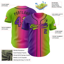 Load image into Gallery viewer, Custom Neon Green Purple Pink-Black Authentic Gradient Fashion Baseball Jersey