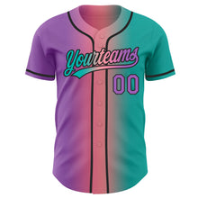 Laden Sie das Bild in den Galerie-Viewer, Custom Aqua Medium Purple Medium Pink-Black Authentic Gradient Fashion Baseball Jersey