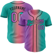Laden Sie das Bild in den Galerie-Viewer, Custom Aqua Medium Purple Medium Pink-Black Authentic Gradient Fashion Baseball Jersey