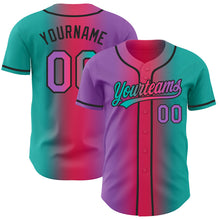Load image into Gallery viewer, Custom Aqua Medium Purple Neon Pink-Black Authentic Gradient Fashion Baseball Jersey