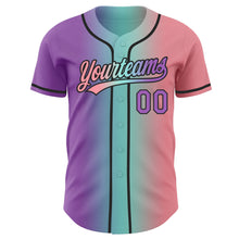Laden Sie das Bild in den Galerie-Viewer, Custom Medium Pink Medium Purple Ice Blue-Black Authentic Gradient Fashion Baseball Jersey