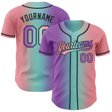 Laden Sie das Bild in den Galerie-Viewer, Custom Medium Pink Medium Purple Ice Blue-Black Authentic Gradient Fashion Baseball Jersey