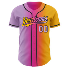 Load image into Gallery viewer, Custom Gold Light Purple Pink-Black Authentic Gradient Fashion Baseball Jersey