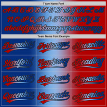 Load image into Gallery viewer, Custom Red Royal Light Blue-Black Authentic Gradient Fashion Baseball Jersey