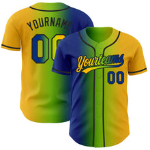 Load image into Gallery viewer, Custom Gold Royal Neon Green-Black Authentic Gradient Fashion Baseball Jersey