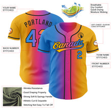 Load image into Gallery viewer, Custom Gold Electric Blue Pink-Black Authentic Gradient Fashion Baseball Jersey