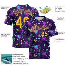 Charger l'image dans la galerie, Custom Graffiti Pattern Gold-Purple 3D Clashing Colors Paint-Splatter Performance T-Shirt