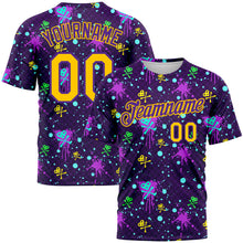 Charger l'image dans la galerie, Custom Graffiti Pattern Gold-Purple 3D Clashing Colors Paint-Splatter Performance T-Shirt