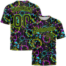 Charger l'image dans la galerie, Custom Graffiti Pattern Black-Neon Green 3D Neon Splatter Performance T-Shirt