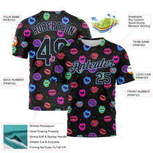 Charger l'image dans la galerie, Custom Graffiti Pattern Black-Light Blue 3D Dots And Kiss Lips Performance T-Shirt