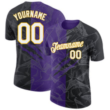 Charger l'image dans la galerie, Custom Graffiti Pattern Black Purple-Gold Scratch 3D Performance T-Shirt