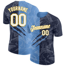 Charger l'image dans la galerie, Custom Graffiti Pattern Navy Light Blue-Gold Scratch 3D Performance T-Shirt