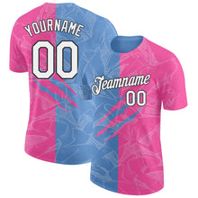 Charger l'image dans la galerie, Custom Graffiti Pattern Pink Light Blue-Black Scratch 3D Performance T-Shirt