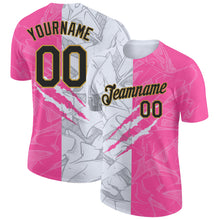 Загрузить изображение в средство просмотра галереи, Custom Graffiti Pattern Black Pink-Old Gold Scratch 3D Performance T-Shirt