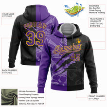 Load image into Gallery viewer, Custom Stitched Graffiti Pattern Black Purple-Gold 3D Scratch Sports Pullover Sweatshirt Hoodie