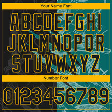 Load image into Gallery viewer, Custom Stitched Graffiti Pattern Black Teal-Gold 3D Scratch Sports Pullover Sweatshirt Hoodie