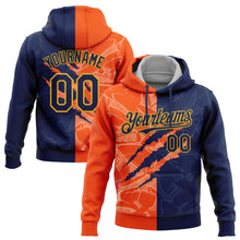 Load image into Gallery viewer, Custom Stitched Graffiti Pattern Navy Orange-Gold 3D Scratch Sports Pullover Sweatshirt Hoodie