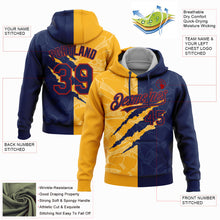 Load image into Gallery viewer, Custom Stitched Graffiti Pattern Navy Gold-Red 3D Scratch Sports Pullover Sweatshirt Hoodie