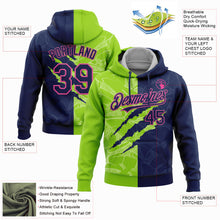Laden Sie das Bild in den Galerie-Viewer, Custom Stitched Graffiti Pattern Navy Neon Green-Pink 3D Scratch Sports Pullover Sweatshirt Hoodie