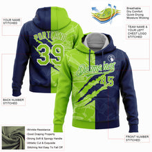 Laden Sie das Bild in den Galerie-Viewer, Custom Stitched Graffiti Pattern Neon Green-Navy 3D Scratch Sports Pullover Sweatshirt Hoodie