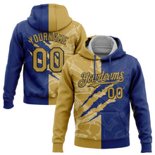 Laden Sie das Bild in den Galerie-Viewer, Custom Stitched Graffiti Pattern Old Gold Royal-Black 3D Scratch Sports Pullover Sweatshirt Hoodie