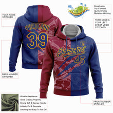 Laden Sie das Bild in den Galerie-Viewer, Custom Stitched Graffiti Pattern Royal Maroon-Gold 3D Scratch Sports Pullover Sweatshirt Hoodie