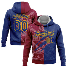 Laden Sie das Bild in den Galerie-Viewer, Custom Stitched Graffiti Pattern Royal Maroon-Gold 3D Scratch Sports Pullover Sweatshirt Hoodie