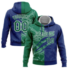 Laden Sie das Bild in den Galerie-Viewer, Custom Stitched Graffiti Pattern Kelly Green Royal-Gray 3D Scratch Sports Pullover Sweatshirt Hoodie