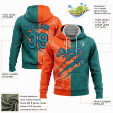 Laden Sie das Bild in den Galerie-Viewer, Custom Stitched Graffiti Pattern Teal Orange-Black 3D Scratch Sports Pullover Sweatshirt Hoodie