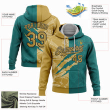 Laden Sie das Bild in den Galerie-Viewer, Custom Stitched Graffiti Pattern Old Gold Teal-Black 3D Scratch Sports Pullover Sweatshirt Hoodie