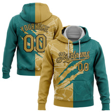Laden Sie das Bild in den Galerie-Viewer, Custom Stitched Graffiti Pattern Old Gold Teal-Black 3D Scratch Sports Pullover Sweatshirt Hoodie